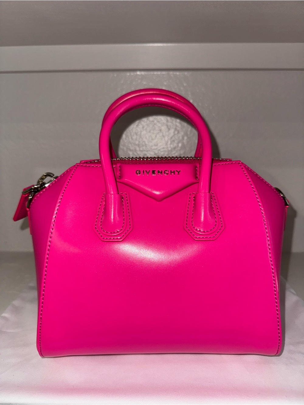 New Givenchy Antigona Mini Leather Satchel Bag - Shocking Pink